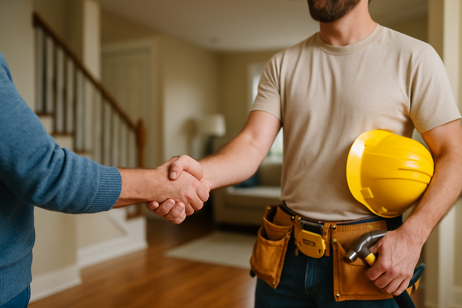 A customer shaking hands with a home remodeling contractor