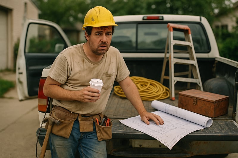 Am image depicting a chuckinatruck contractor who operates out of a pickup looks unprofessional and a little unprepared-3