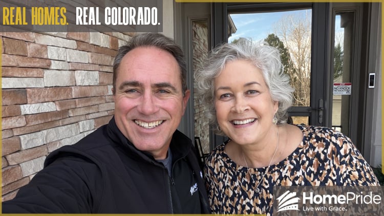 HomePride Bath customer and installer smiling together in the homeowner's Colorado residence
