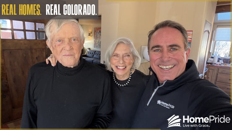 HomePride Bath customer and installer smiling together in the homeowner's Colorado residence