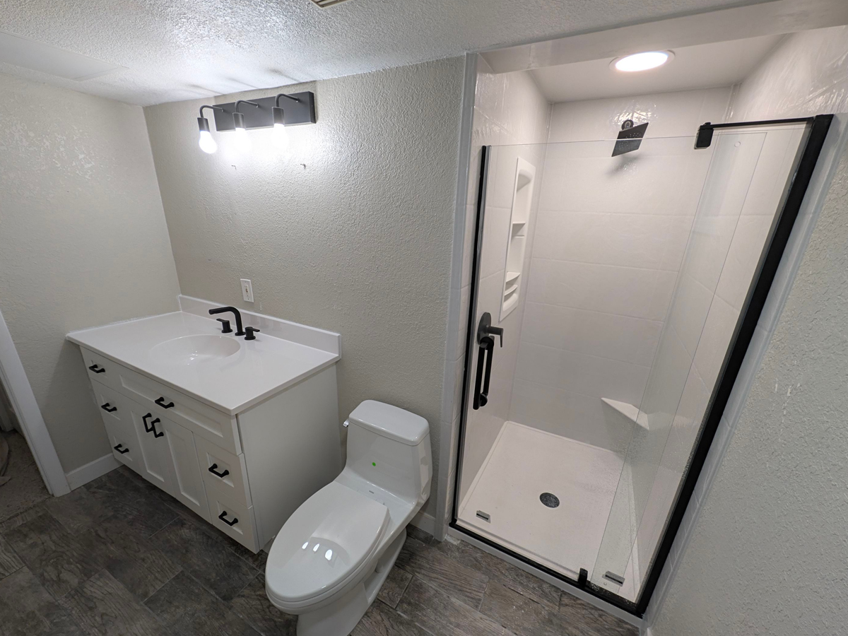 One-day bath remodel alternative: shower and vanity update in Littleton, Colorado