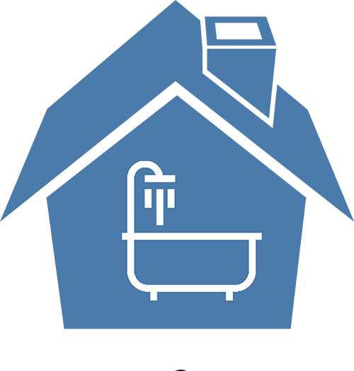 Bathroom remodeling icon with house and bathtub graphic