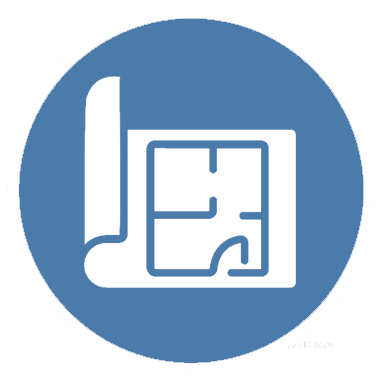 An icon of a blueprint in a blue circle