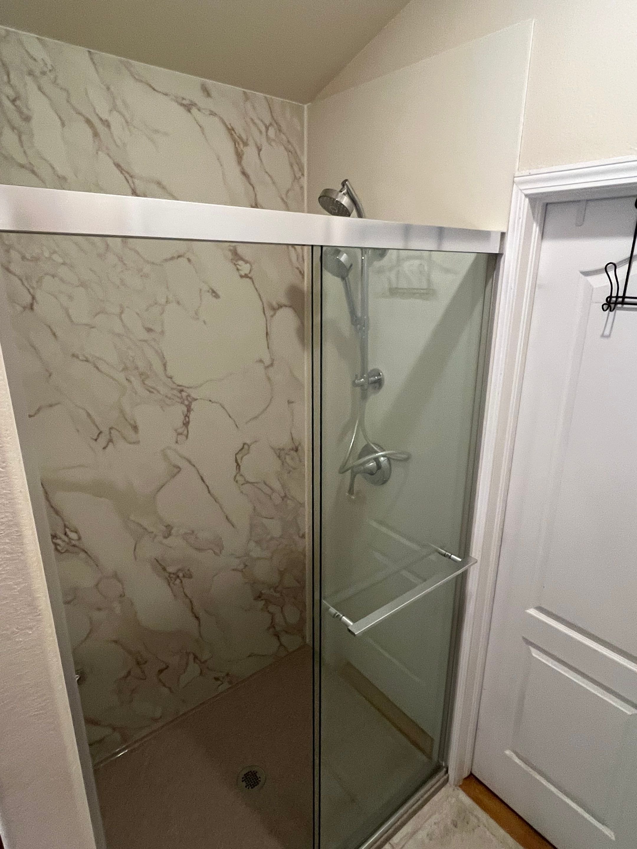 Tub-to-shower conversion on Lindamood Drive in Fountain, CO designed to improve space, safety, and ease of cleaning