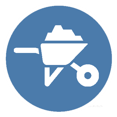 An icon f a wheelbarrow and cement depicting construction materials