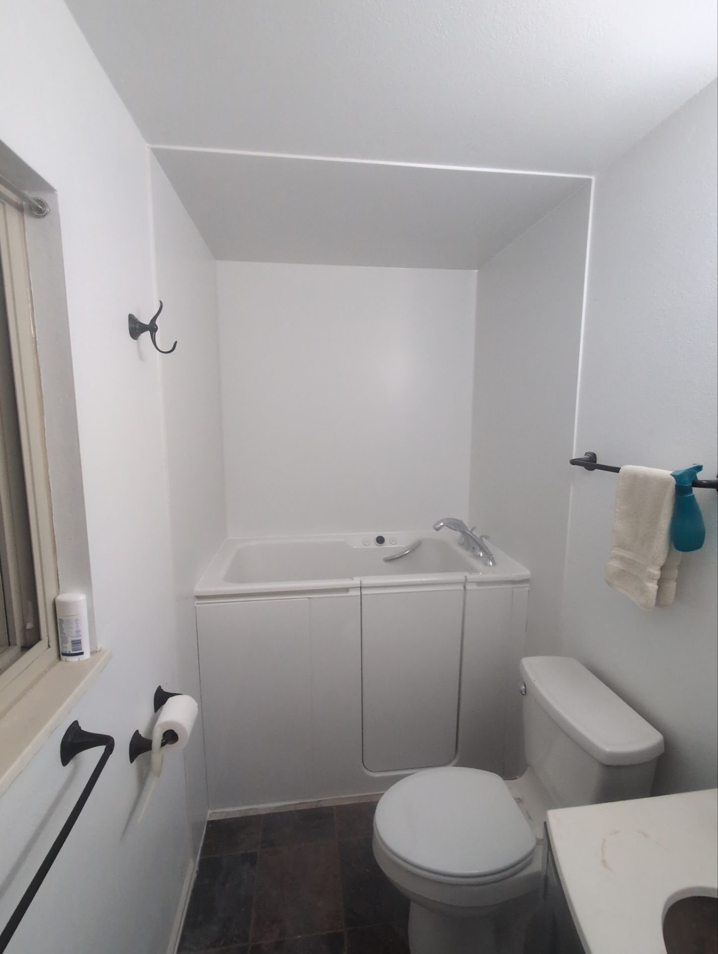 Walk-in tub installation in a Colorado Springs bathroom on Snowbird Drive designed for aging in place with easy access door and safety features