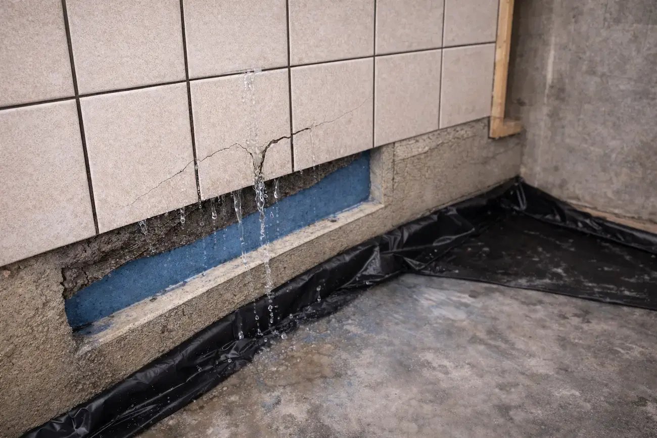 Colorado bathroom remodel showing hidden waterproofing damage, cracked grout, and mold risks beside a professionally installed grout-free luxury shower system
